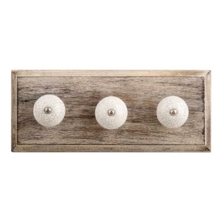 White Crackle Ceramic Wooden Hooks